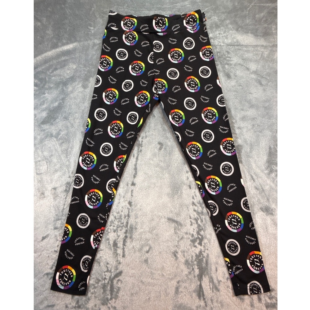Puma Together Forever Pride Leggings Black Rainbow Logo Med Joggers Athleisure